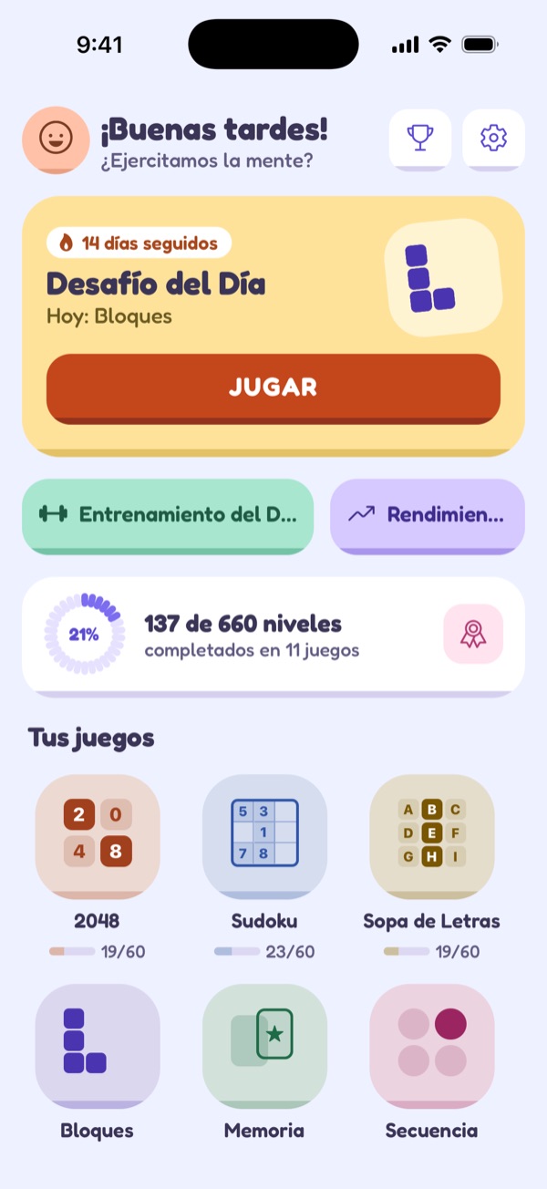 Pantalla de inicio de MindRack en el estilo Nube